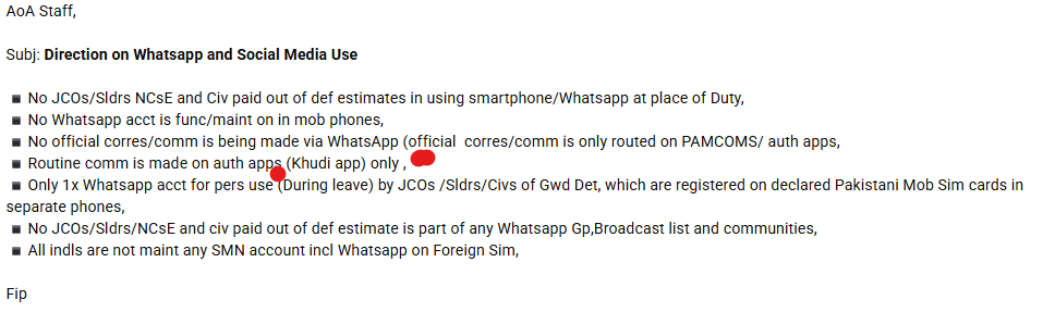 Screenshot of a purported direction on WhatsApp and social-media use referring to authorised apps and the Khudi app.