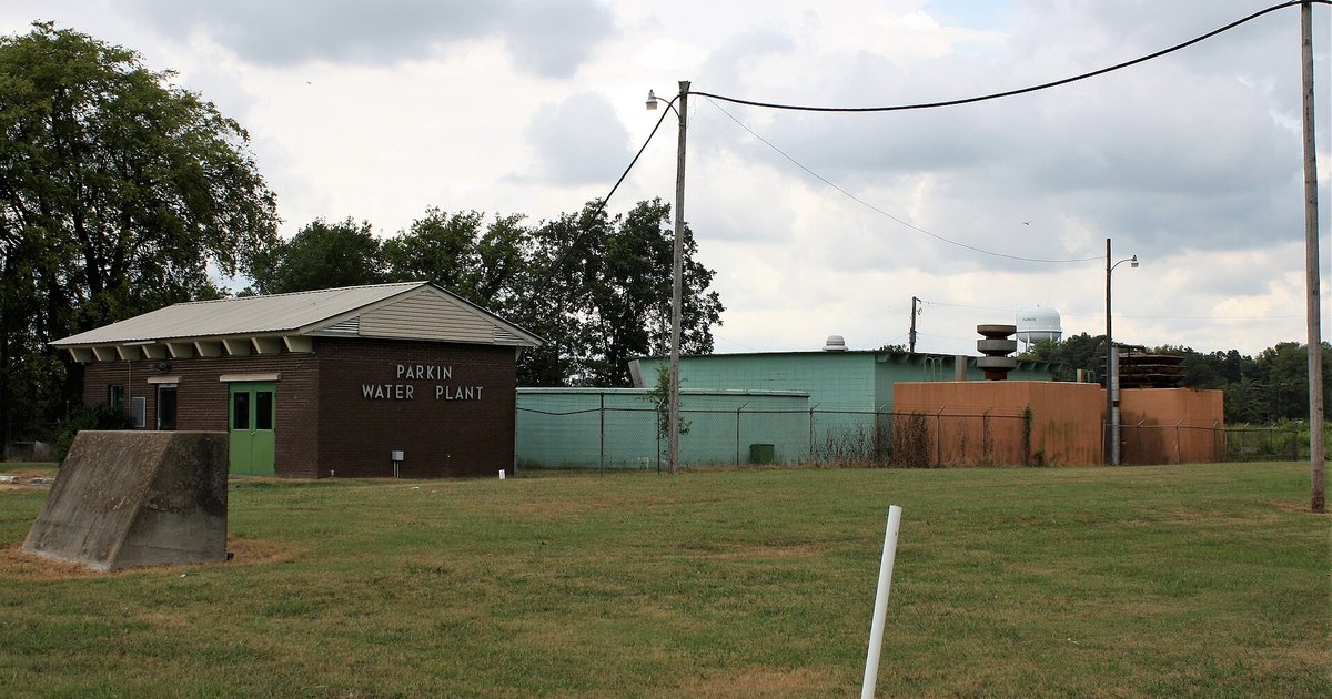 Exterior of a water-treatment plant in Parkin, Arkansas.