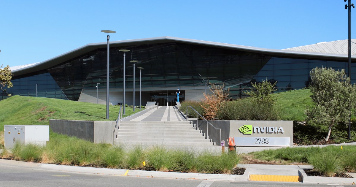 The angular exterior of Nvidia headquarters in Santa Clara, California.