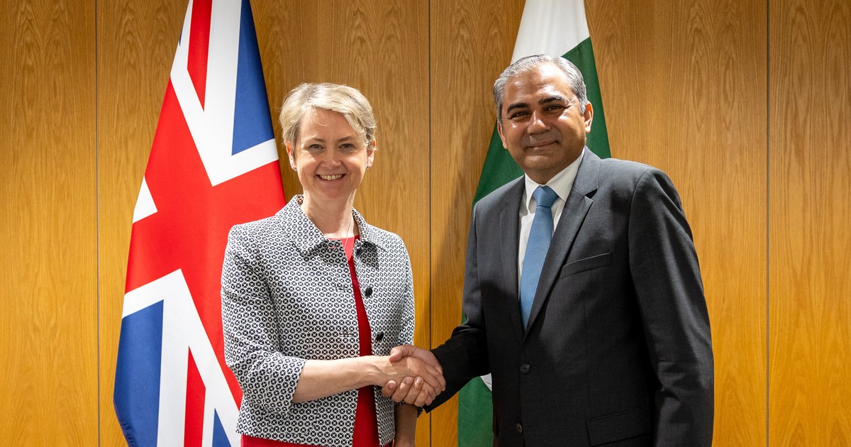 Pakistan's interior minister Mohsin Naqvi at a bilateral meeting with a foreign counterpart.