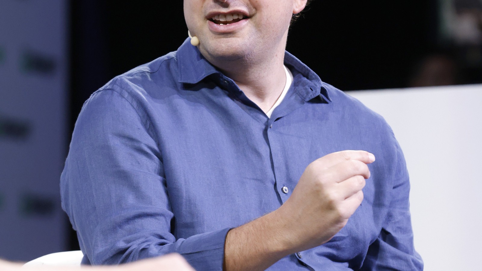 Anthropic chief executive Dario Amodei speaking onstage at TechCrunch Disrupt 2023.