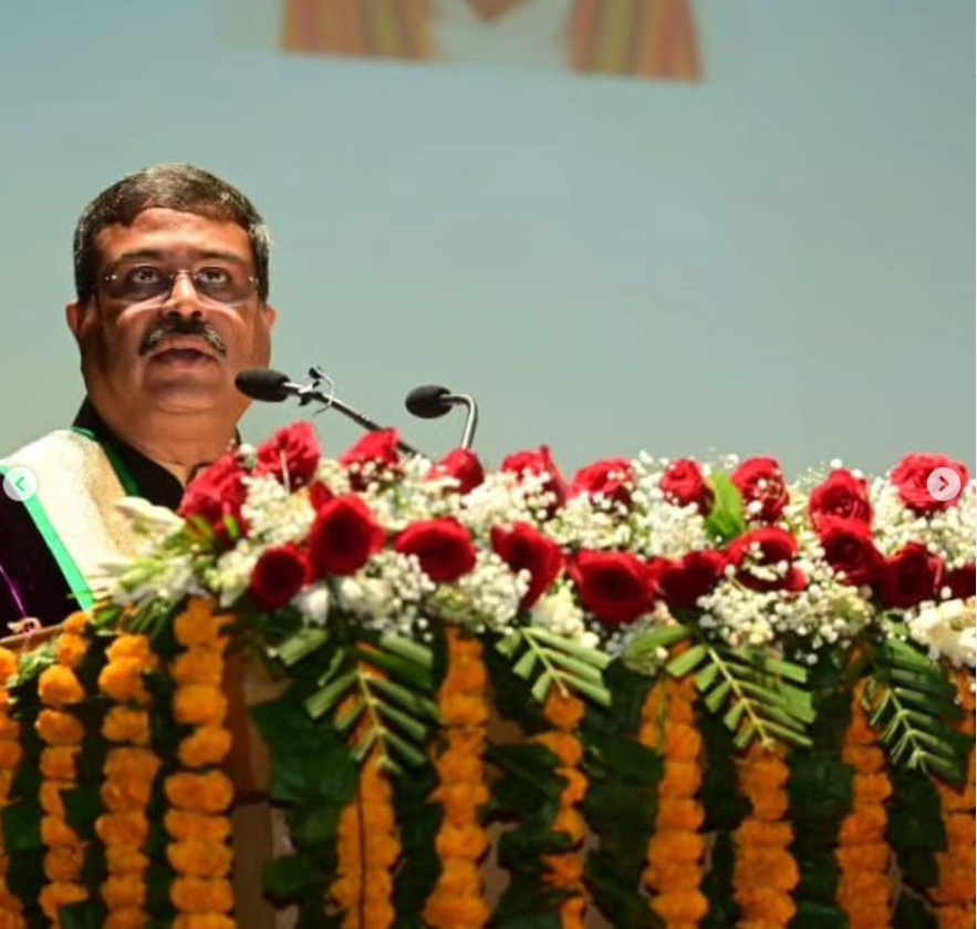 Dharmendra Pradhan speaking during a visit to Shri Mata Vaishno Devi University in Katra.