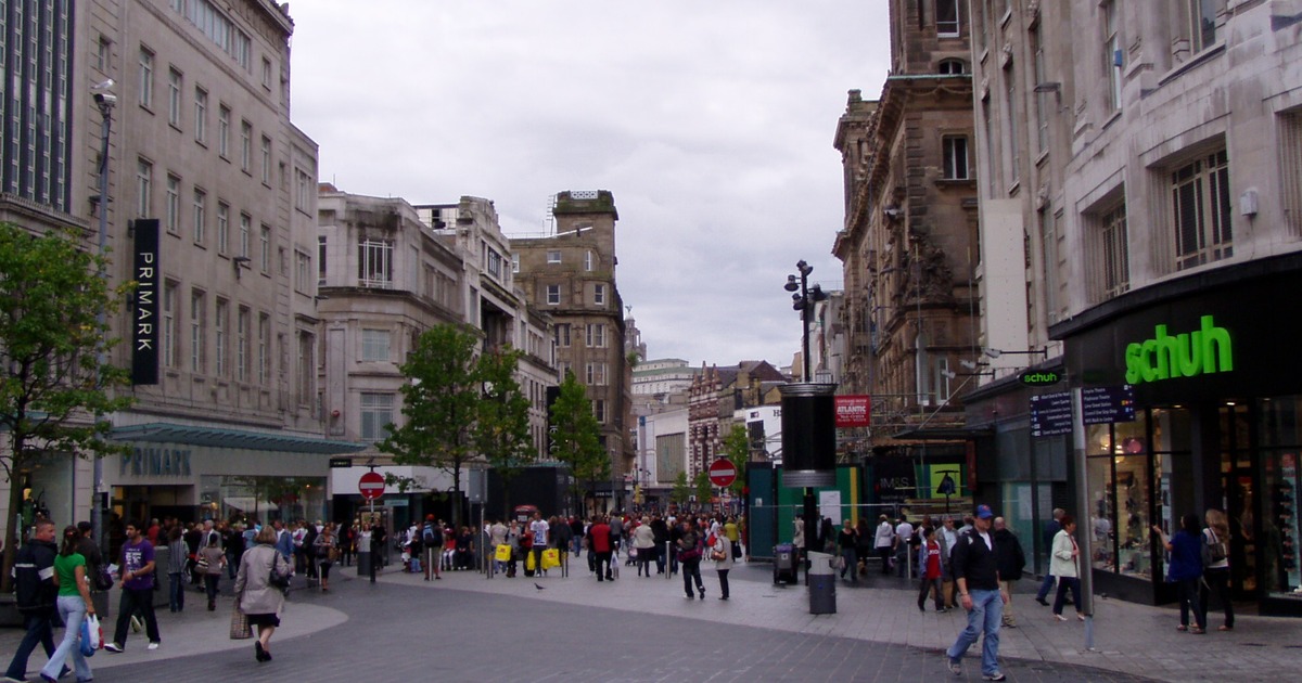 Pedestrians walking along Church Street in Liverpool city centre in August 2009.