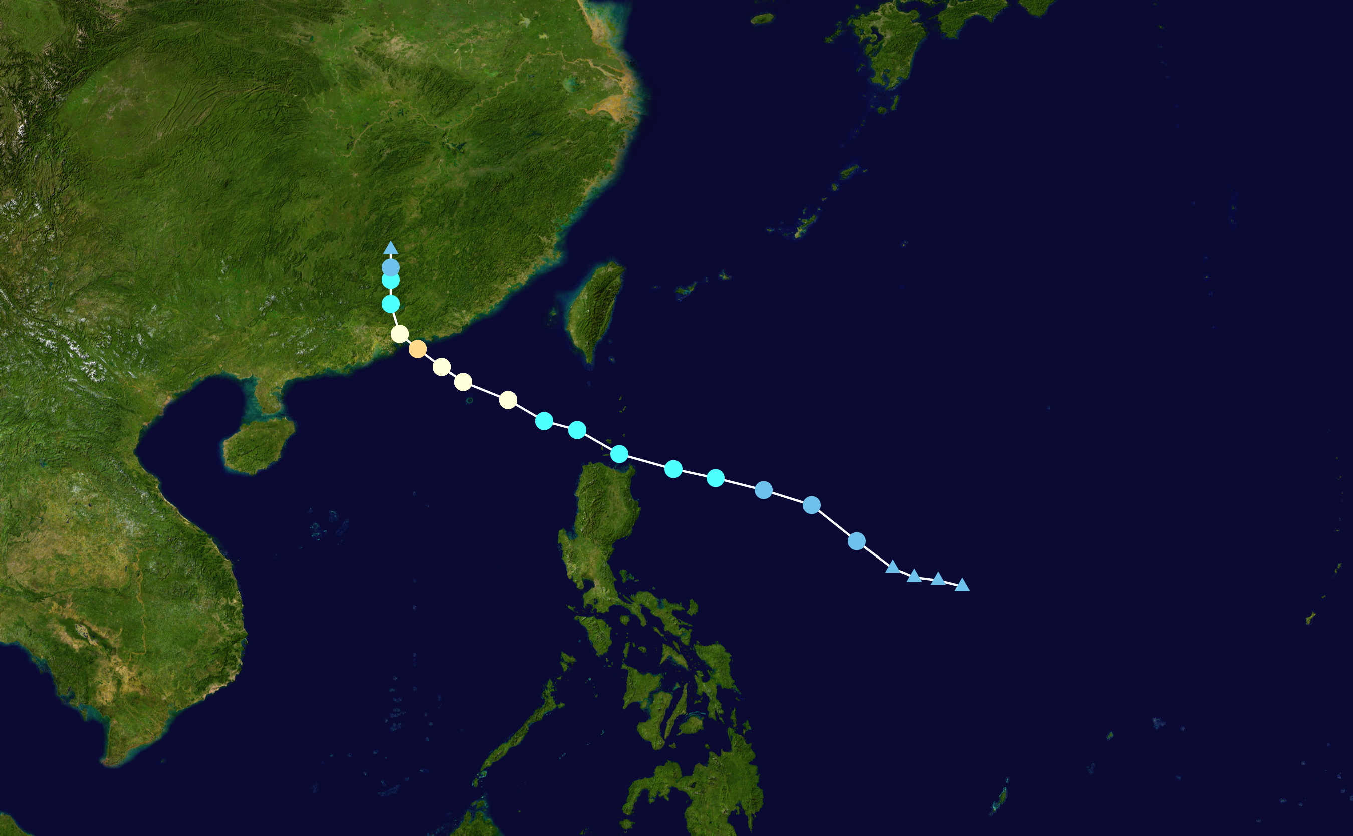 Map showing the 2026 track of Typhoon Noul across the western Pacific and towards southern China.
