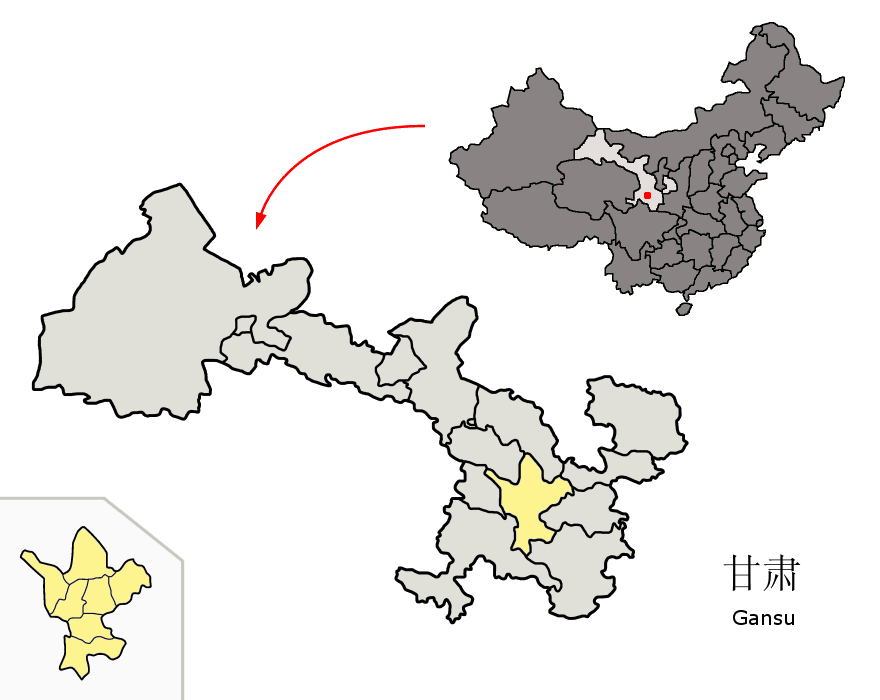 Map highlighting Dingxi prefecture within Gansu province in north-western China.