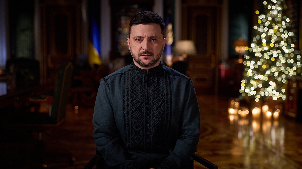 Ukrainian President Volodymyr Zelenskyy delivering an address in December 2025.