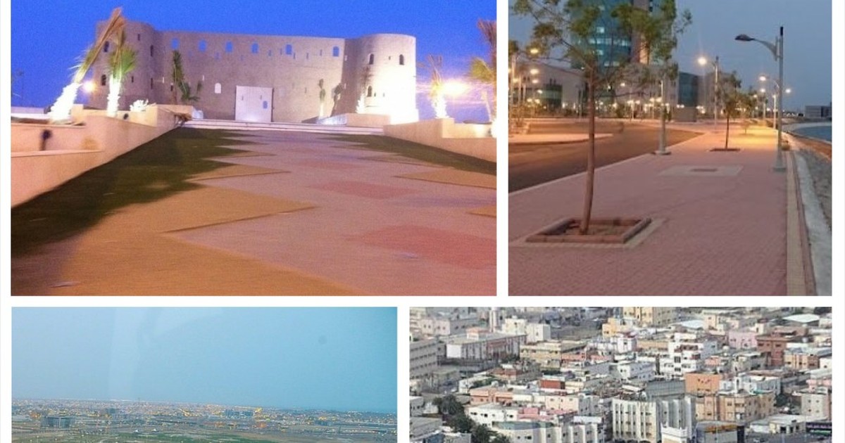A broad view across buildings and roads in the Saudi Red Sea city of Jizan.