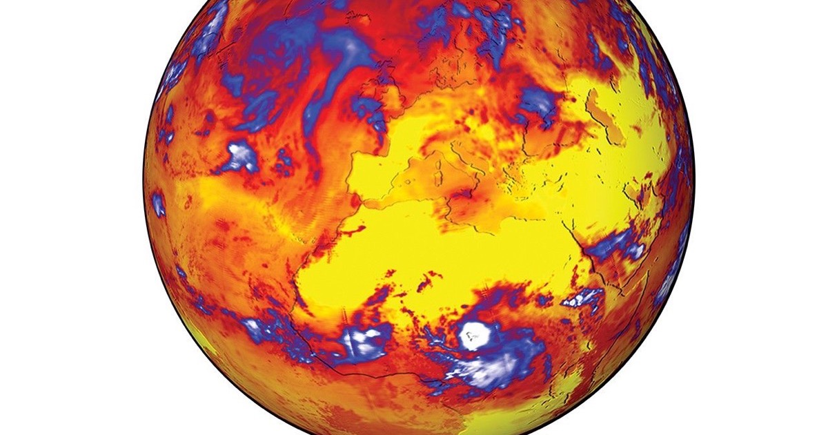 NASA satellite visualisation showing unusually high temperatures across Europe during the 2003 heatwave.