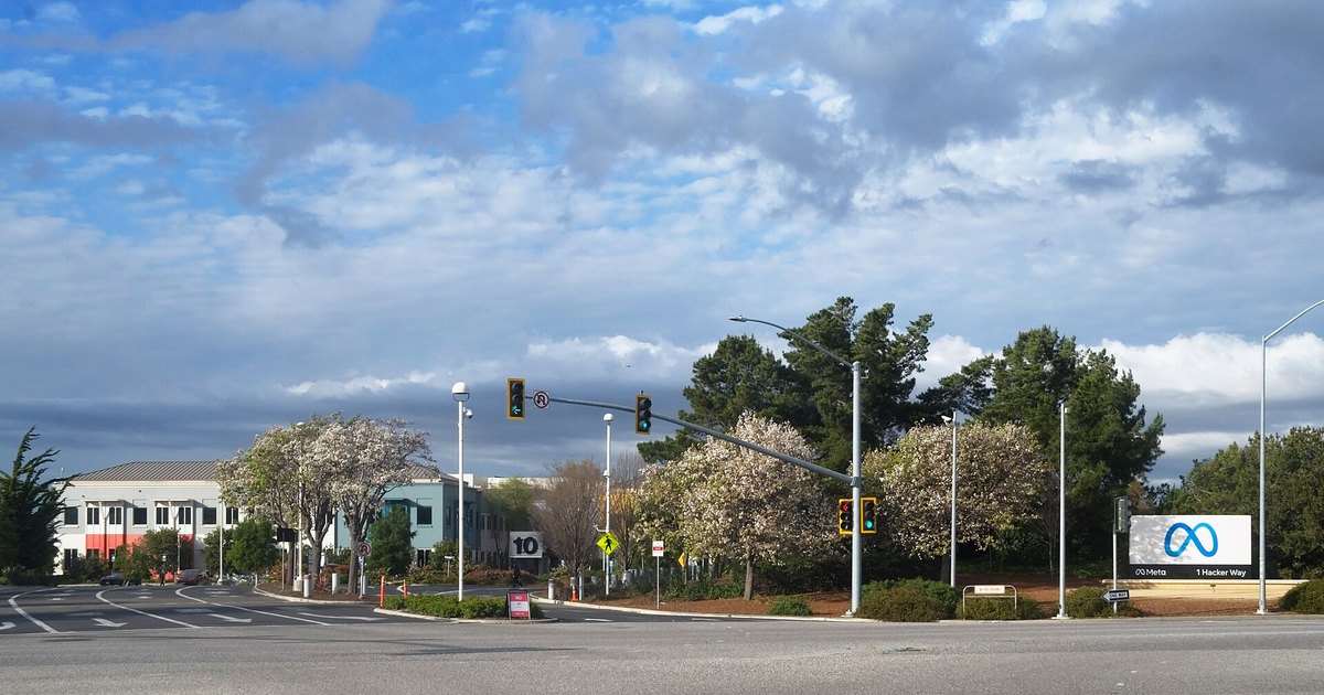 Entrance to the Meta Platforms headquarters complex in Menlo Park, California.