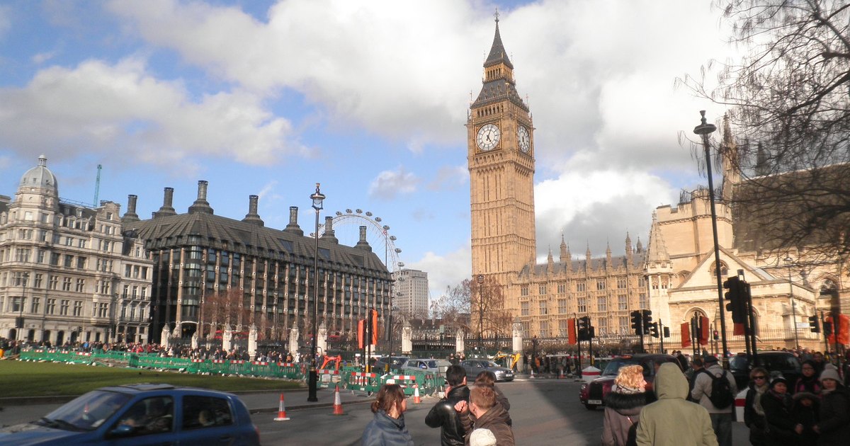 The Palace of Westminster beside the River Thames in London.