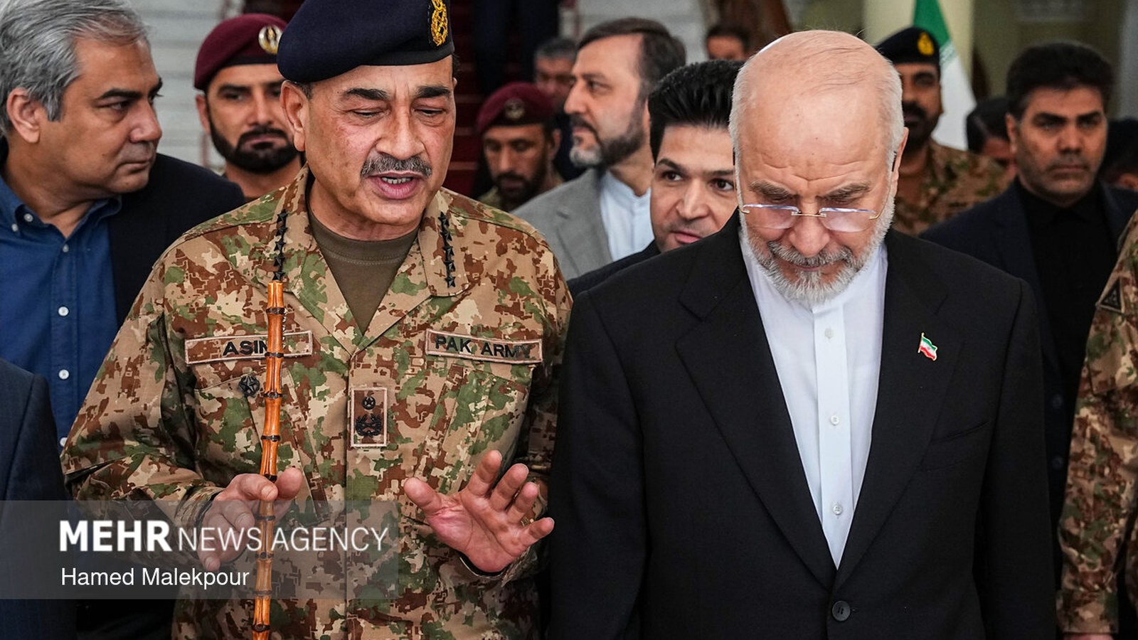 Pakistan’s Asim Munir meets Iranian parliament speaker Mohammad Baqir Qalibaf in Tehran in 2026.